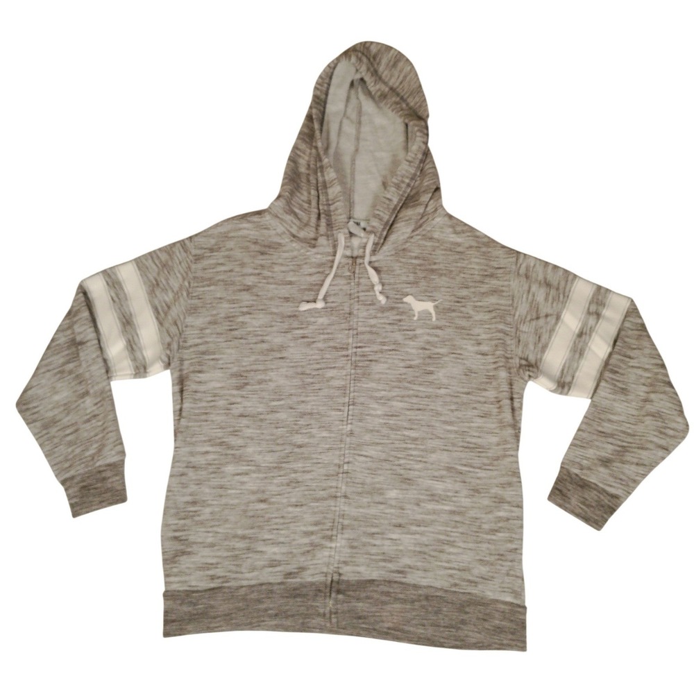 Victoria's‎ Secret PINK Gray Space Dye Full Zip Hoodie XS Varsity Stripe Graphic